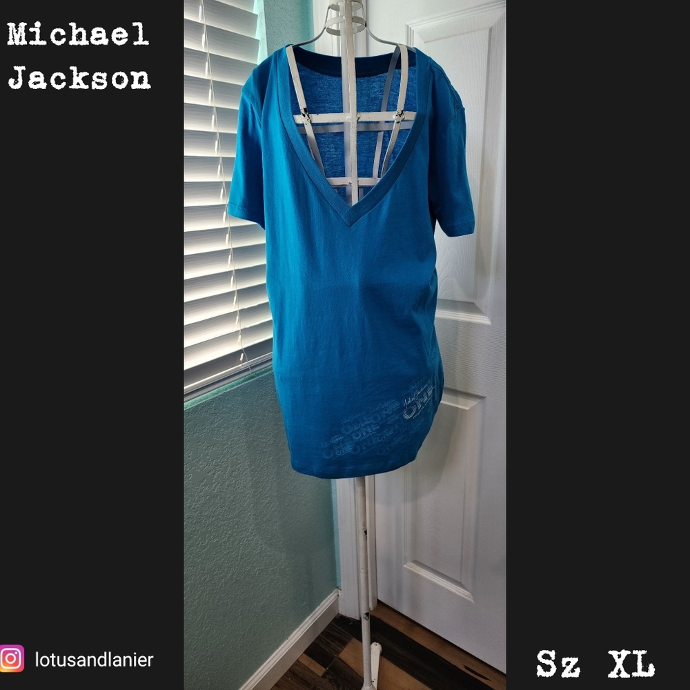 Michael Jackson One Cirque Du Soleil Women's Blue V- Neck T-Shirt Sz XL